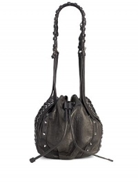 Cone studs and lace-up details update this classic bucket bag, with a drawstring closure and wrapped leather straps.Wrapped leather & buckled shoulder straps, 14 drop Drawstring closure One inside zip pocket Three inside open pockets Fully lined 10W X 13½H X 5D Imported