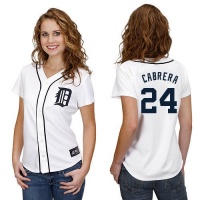 MLB Detroit Tigers Miguel Cabrera White Home Short Sleeve 5 Button Synthetic Replica Baseball Jersey Spring 2012 Women's