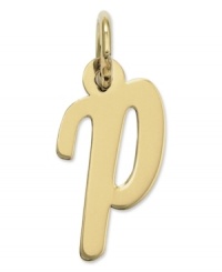 The perfect gift for Pamela. This polished P initial charm features a pretty, small script design in 14k gold. Chain not included. Approximate length: 7/10 inch. Approximate width: 3/10 inch.