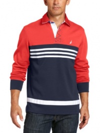 Nautica Men's Ki Long Sleeve Colorblock Stripe Polo Shirt