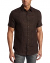 Perry Ellis Men's Short Sleeve Tonal Plaid Linen Woven