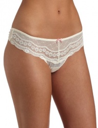 Betsey Johnson Women's Eyelet Lace Lo-Rise Wide Side Thong, Suzy Snow, Large