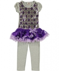 Beautees Preppy Chic 2-Piece Outfit (Sizes 4 - 6X) - purple/gray, 6