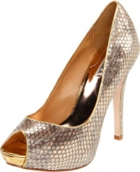 Badgley Mischka Women's Willoe Peep-Toe Pump, Gold Snake, 9 M US