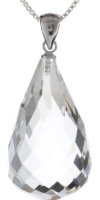 Sterling Silver Box Chain Faceted Crystal Teardrop Pendant Necklace, 18