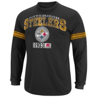 NFL Mens Pittsburgh Steelers Victory Pride IV Black/Ath Gray Heather Long Sleeve Crew Neck Colorblked Tee