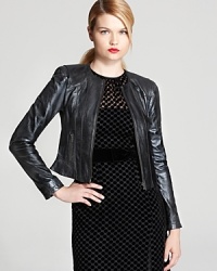 A sleek Nanette Lepore leather jacket updates your collection with supple style, proving when it comes to luxe layers-you've got the trend covered.