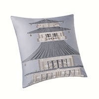 Inspired by an embroidered silk textile from Natori's archives, this decorative pillow is embroidered with a beautifully detailed temple.