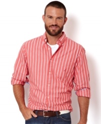 Ready to look sharp in long sleeves? Test out the ultra sleek lines of this striped shirt from Nautica.