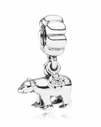 PANDORA's sterling silver polar bear charm strikes an elegant pose complete with cubic zirconia accent.