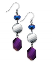 Vibrant glass beads glisten with clarity on these linear earrings from Style&co. Crafted in silver tone mixed metal. Approximate drop: 2-1/4 inches.