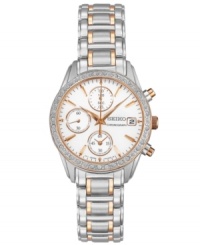 A blend of rose-gold and crystal shimmer make this chronograph watch from Seiko a stunning sight to behold.