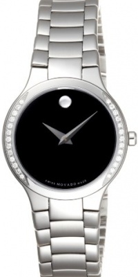 Movado Women's 0606385 Serio Stainless-Steel and Diamond Black Round Dial Watch