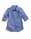 GUESS Kids Girls Ruffle Front Shirt, BLUE (14)