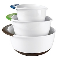 Attractive nesting bowls in three different sizes for everything from whisking eggs to serving popcorn make cooking fun and storage easy.