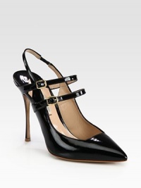 Double ankle straps top this point toe slingback pump rendered in glossy patent leather. Self-covered heel, 4¼ (110mm)Patent leather upperPoint toeAdjustable ankle strapsElasticized slingback strapLeather lining and solePadded insoleMade in Italy