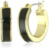 Anne Klein Union Square Gold-Tone Black Enamel Hoop Earrings