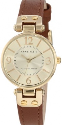 Anne Klein Women's 109442CHHY Gold-Tone Champagne Dial and Brown Leather Strap Watch