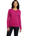 Christopher Fischer Women's 100% Cashmere Long-Sleeve Crew Sweater with Button Detail On Shoulder