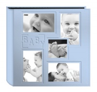 Pioneer Collage Frame Embossed Baby Sewn Leatherette Cover Photo Album, Baby Blue