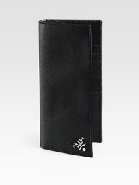 Organize your travel documents, credit cards, cash and more in this modern design set in textured saffiano leather.One billfold compartment7 card slotsZip currency holderLeather4W x 8HMade in Italy