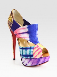 A vibrant tie-dyed pattern transforms this sexy platform silhouette with skin-baring cutouts. Self-covered heel, 6 (150mm)Covered platform, 1½ (40mm)Compares to a 4½ heel, (115mm)Cotton upperLeather liningSignature red leather solePadded insoleMade in Italy