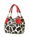 Red Large Vicky Giraffe Print Faux Leather Satchel Bag Handbag Purse