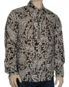 Michael Kors Mens Brown and White Paisley Linen Dress Shirt Large L Long Sleeves Made in Italy