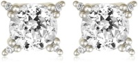 Platinum Plated Sterling Silver 100 Facets Collection Round Cubic Zirconia Four-Prong Stud Earrings