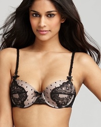 Polka dot mesh and lace overlays lend playful allure to this balconette bra from Pleasure State. Style #P23-2187W