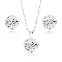 Sterling Silver Crystal Swarovski Elements 8mm Necklace & Stud Earrings Set