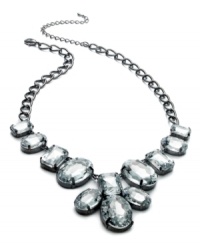 Show off your glamorous side with this statement necklace from Bar III. It's crafted from silver-tone and hematite-tone mixed metal with acrylic crystal stones for an elegant touch. Approximate length: 31 inches + 2-inch extender. Approximate drop: 1/4 inch.