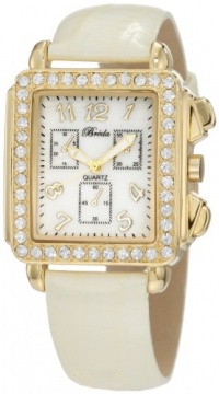 Breda Women's 5172-GoldCream Sarah Rectangular Rhinestone Encrusted Leather Watch