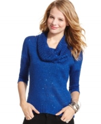 From the open-knit detachable scarf to the dusting of sequins, sweet details make this cozy sweater totally shine! From Dolled Up.