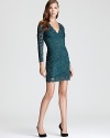 Sheer lace lends an alluring look to this feminine Nicole Miller dress.