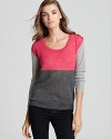 A Splendid sweater, literally and figuratively, with of-the-moment color blocked detail for a stylish contrast over denim.