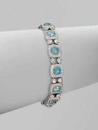 EXCLUSIVELY AT SAKS.COM. Add a touch of color with this pavé crystal embellished blue ceramic accented cubic zirconia doublet stone design. CrystalsBlue ceramic accented cubic zirconiaRhodium-plated brassLength, about 7½Tongue-and-box closureImported 