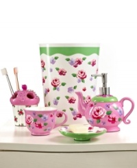 Tea time! Your bathroom is ready for a little afternoon tea with this whimsical tumbler in the shape of a teacup with dainty roses in a pink, purple and green color palette that's completely kid-friendly. From Jay Franco.