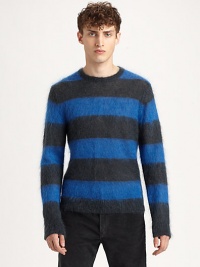 Offering cozy style, a boldly striped sweater made from a mohair blend.Allover stripesPull-on style70% mohair/30% nylonDry cleanImported