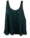 Aqua Womens Teal Lined Black Floral Lace Overlay Scoop Tank Top S