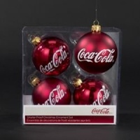 75MM PLASTIC BALLS W/PRINTED COCA COLA & METAL CAPS 4PC. - Christmas Ornament