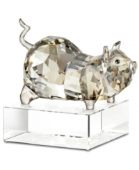 It's your good fortune. The Chinese symbol of carefree fun and wealth, the zodiac pig figurine from Swarovski is a welcome addition to spiritual homes. Captured in silvertone crystal and posed on a base engraved with English and Chinese seal script.