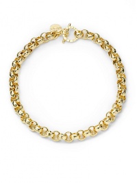 THE LOOKTextured circle links18k goldplated settingLogo charmHammered toggle closureTHE MEASUREMENTWidth, about ½Length, about 17ORIGINMade in Italy