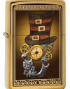 Zippo Brush Brass Industrial Machinery Skull with Top Hat Lighter (Gold, 5 1/2x 3 1/2-Cm)