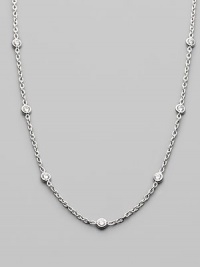 From the Diamonds by the Inch Collection. A delicate chain, sprinkled with sparkling diamonds that go on and on, in a choice of lengths, set in 18k white gold. Available in 16 with 13 diamonds (0.64 tcw), 18 with 15 diamonds (0.74 tcw). Diamonds 18k white gold Lobster clasp Made in Italy