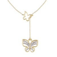 18k Yellow Gold Plated Sterling Silver Diamond Accent Butterfly Y Necklace, 17