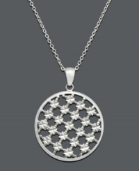 Accent your neckline with the intricacy of this diamond-cut circle pendant. Necklace set in sterling silver. Approximate length: 18 inches. Approximate drop: 1-1/4 inches.