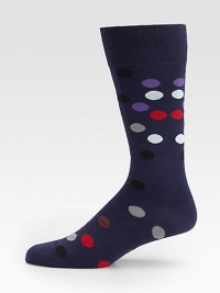 A bold, multicolored polka-dot pattern adorns this modern dress sock crafted in a rich Italian cotton blend.Mid-calf height80% cotton/20% nylonMachine washImported of Italian fabric