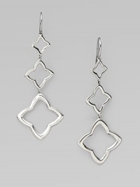 From the Quatrefoil Collection. This modern, sterling silver design features three graduated quatrefoil drops. Sterling silverDrop, about 2½Ear wire backImported 