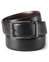 One belt, two looks: this leather belt reverses from textured black to smooth brown to easily coordinate with your clothes.